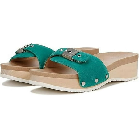 

Dr. Scholl s Original Too Court Green Leather Slip On Open Toe Flats Sandals (Court Green Leather 7)