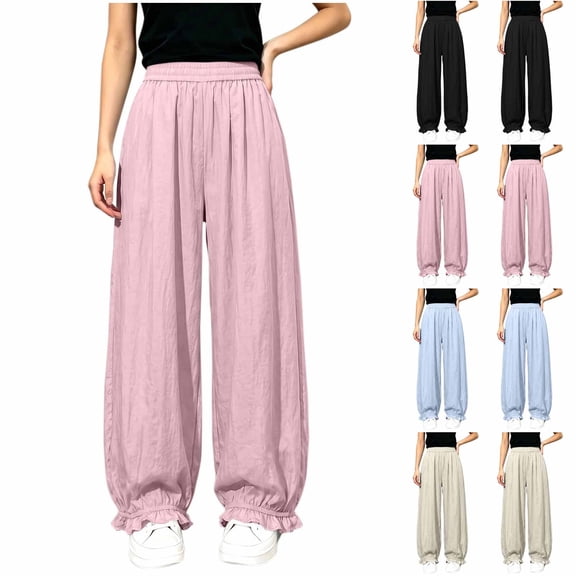 Rvasteizo Girls Ruffled Hem Pants Wide Leg High Waist Elastic Waist 5-15Y Kids Bottoms 15 Years
