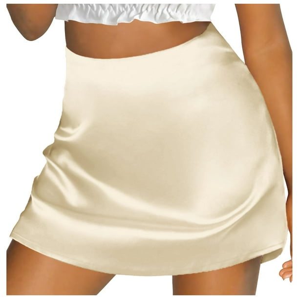 Falda mini de corte A y cintura alta para mujer: con cinta de raso, cierre de cremallera, forrada, versátil para looks informales y de fiesta.