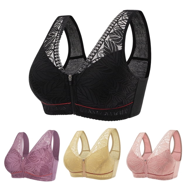 Sujetador harmtty para mujeres mayores, con encaje, tirantes anchos, cremallera frontal, sin aros, tallas grandes, para uso diario, color albaricoque, XL