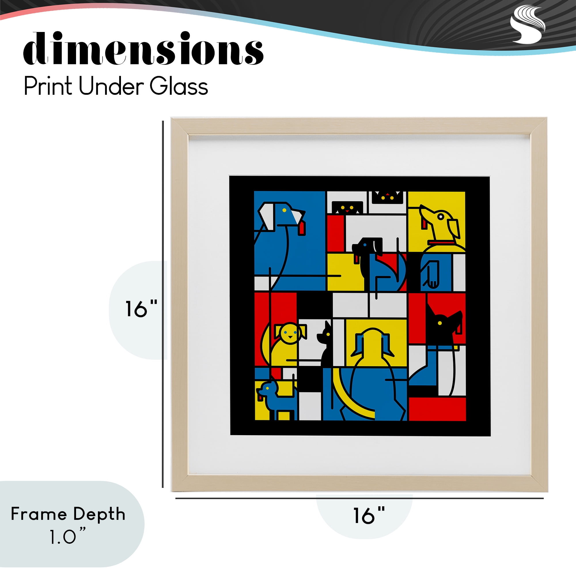 Stupell Industries Color Block Dogs Abstract Birch Framed Print Under Glass, design by Tobe Fonseca