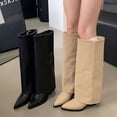 thumbnail image 2 of Botas altas de cuero grueso para Mujer, zapatos de tacón con puntero hasta la rodilla, Botas Chelsea de tendencia para Mujer, nuevos zapatos de tacón para Mujer, Botas de gladiador de nieve, 2 of 4