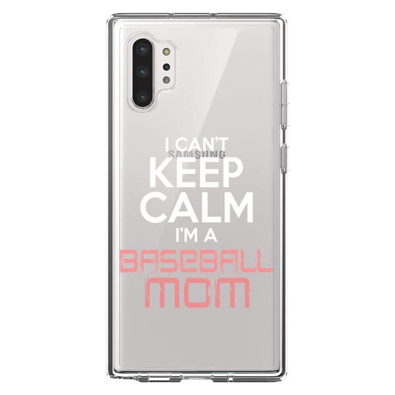 DistinctInk Clear Shockproof Hybrid Case for Galaxy Note 10 PLUS (6.8" Screen) - TPU Bumper Acrylic Back Tempered Glass Screen Protector - Can't Keep Calm I'm a Baseball mom