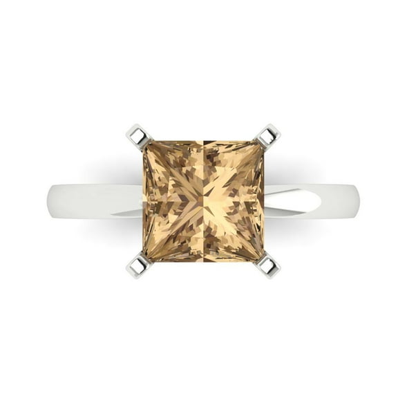 3 ctw Solitaire Anniversary Ring for Women | Princess Cut Simulated Champagne Diamond | Hyperallergenic Solid 14K White Gold