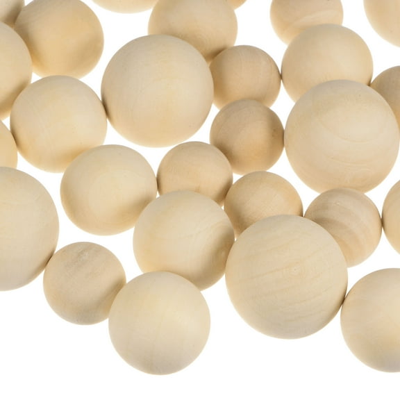 48pcs Assorted Sizes Wood Balls 20mm 25mm 30mm Unfinished Solid Wooden Spheres, Natural Craft Balls