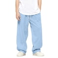 thumbnail image 2 of Baggy Sweatpants Boys Straight Leg Open Bottom Sweatpants with Pockets Teens Loose Fit Elastic Waist Sweat Pants 3-15Y, Light Blue, 2 of 9