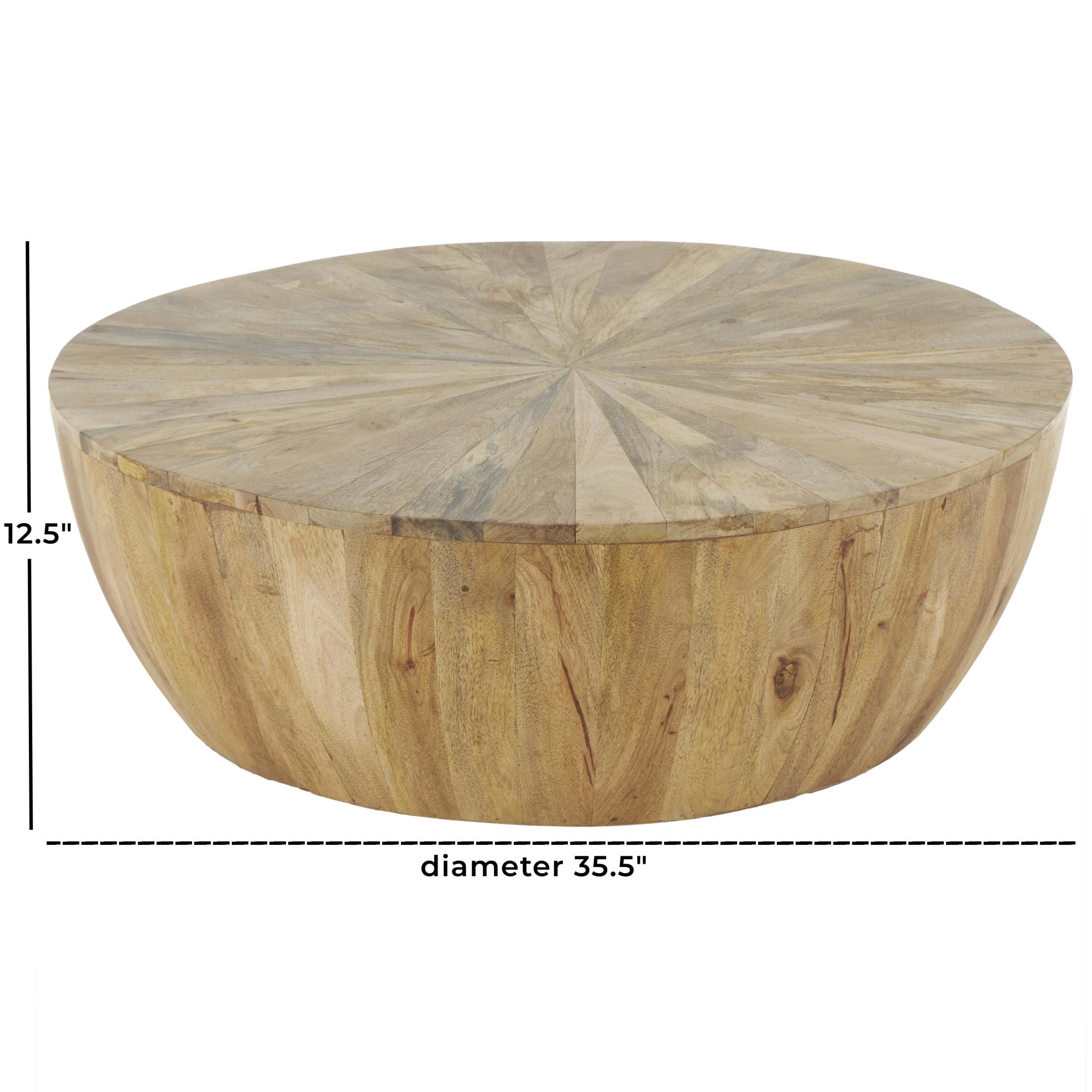 DecMode 36" x 13" Brown Mango Wood Handmade Round Coffee Table, 1-Piece