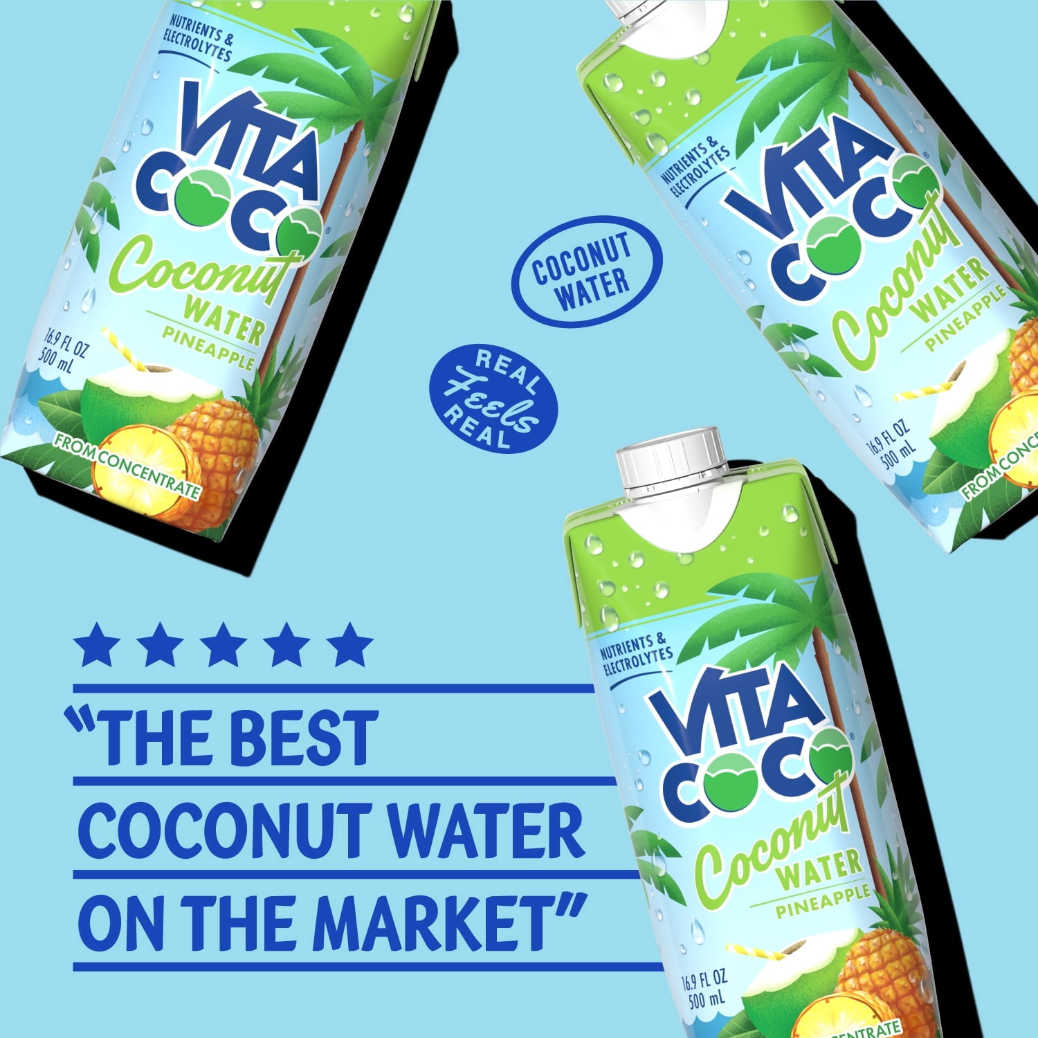 (6 pack) Vita Coco Coconut Water, Nutrients & Electrolytes Rich, Pineapple, 16.9 fl oz Tetra