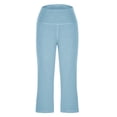 thumbnail image 5 of VV AVEORS Capri Pants For Women High Waist With Pockets Cropped Yoga Pants Workout Leggings Loose Straight Leg Stretch Pedal Light Blue S, 5 of 6