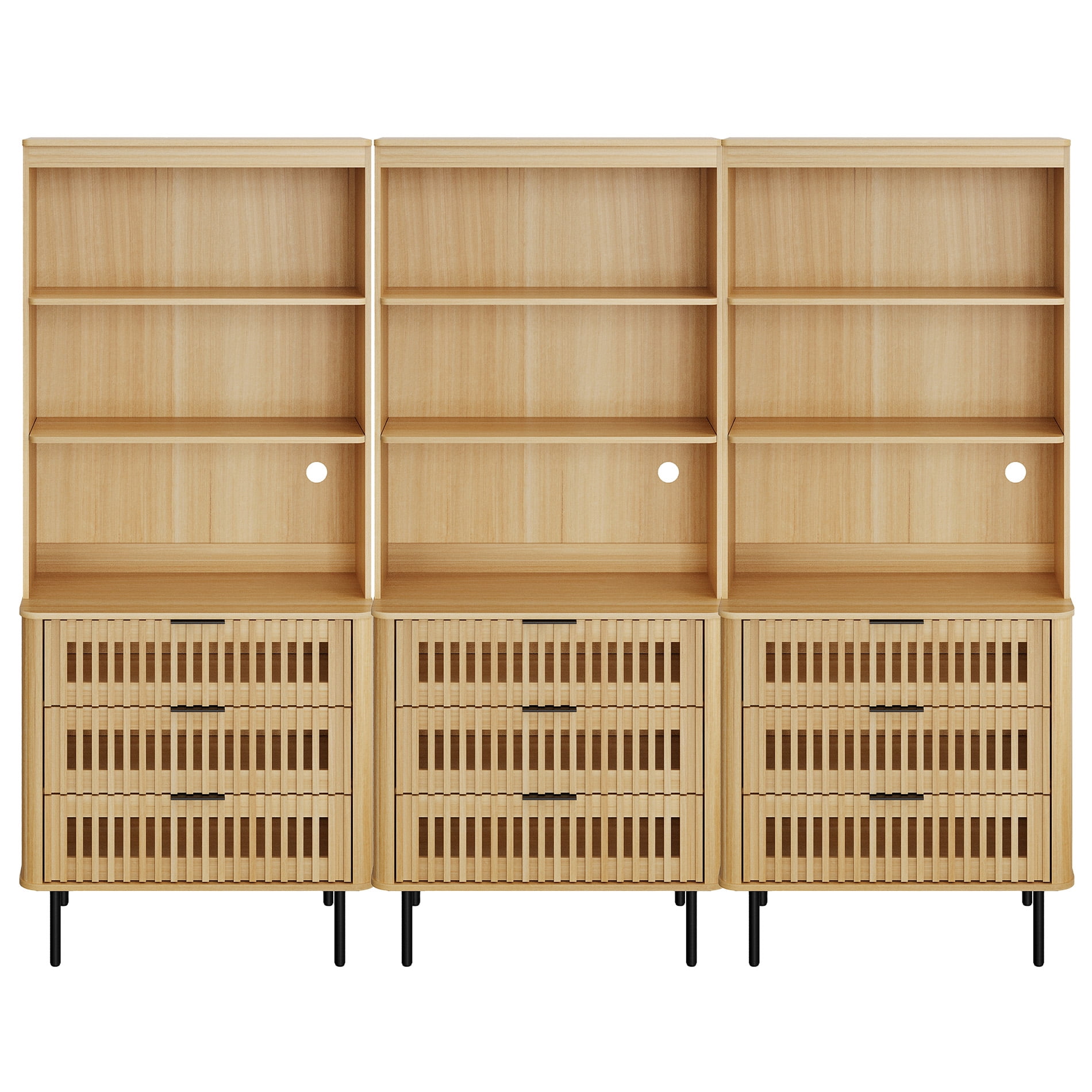 3-in-1 72.8" Tall Kitchen Pantry Cabinet with Large Drawers, Fluted Design, Adjustable Shelf & Cable Management, Oak