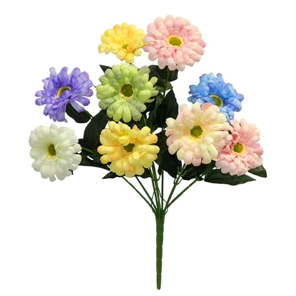 Lavender Lime Yellow Pink Zinnia 23in Artificial Polysilk Faux Fake Flower Bush for Craft Home Outdoor Bouquet Arrangement Ceremony Wedding Floral Wall Aisle Decor (Pink Yellow Blue Green, Set of 2)