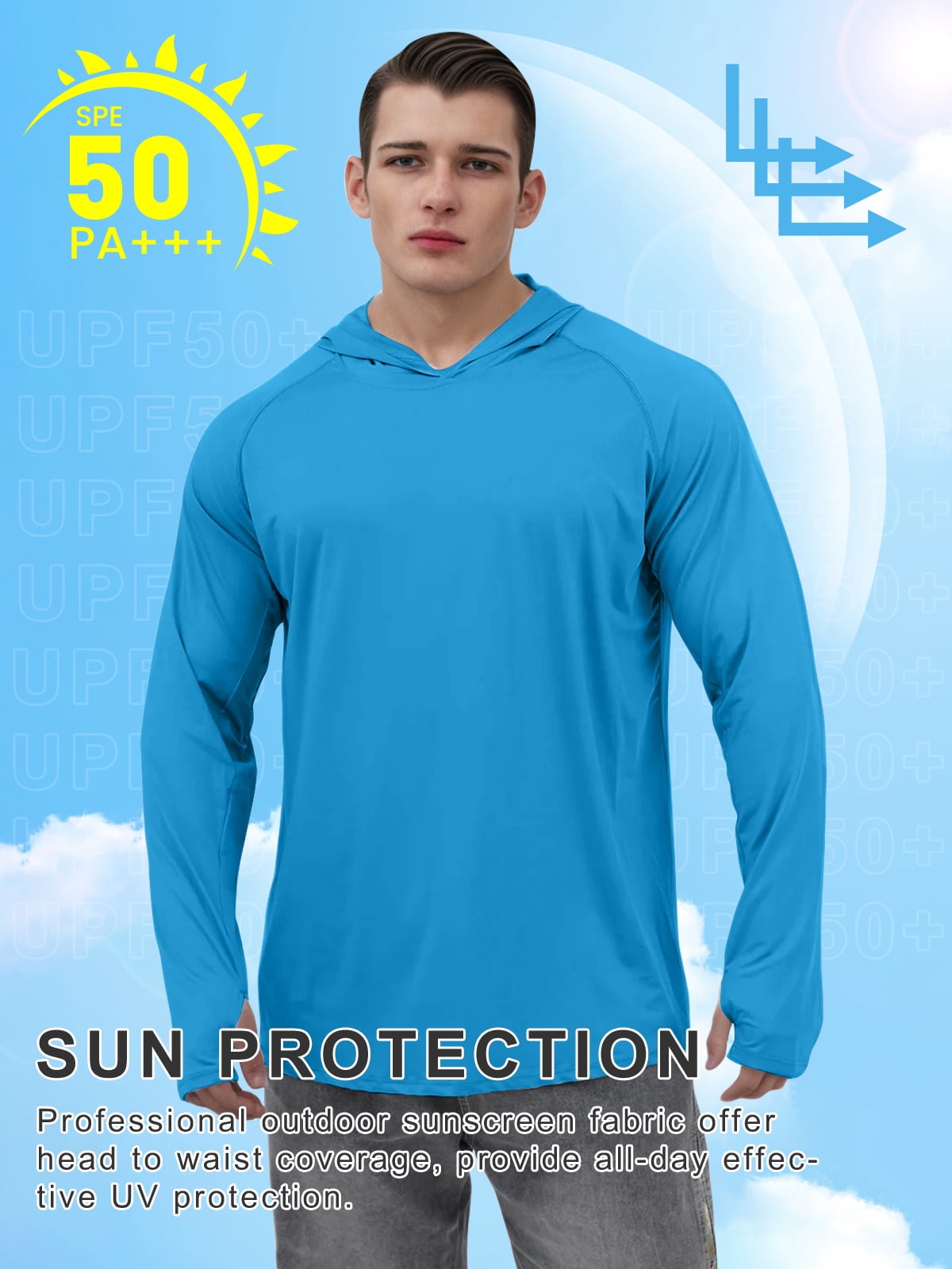 Sanmadrola Mens UPF 50+ Sun Protection Hoodie Fishing Shirts for Men Long Sleeve SPF Hiking Running Workout Thumbhole Shirt Hooded Quick Dry Lightweight