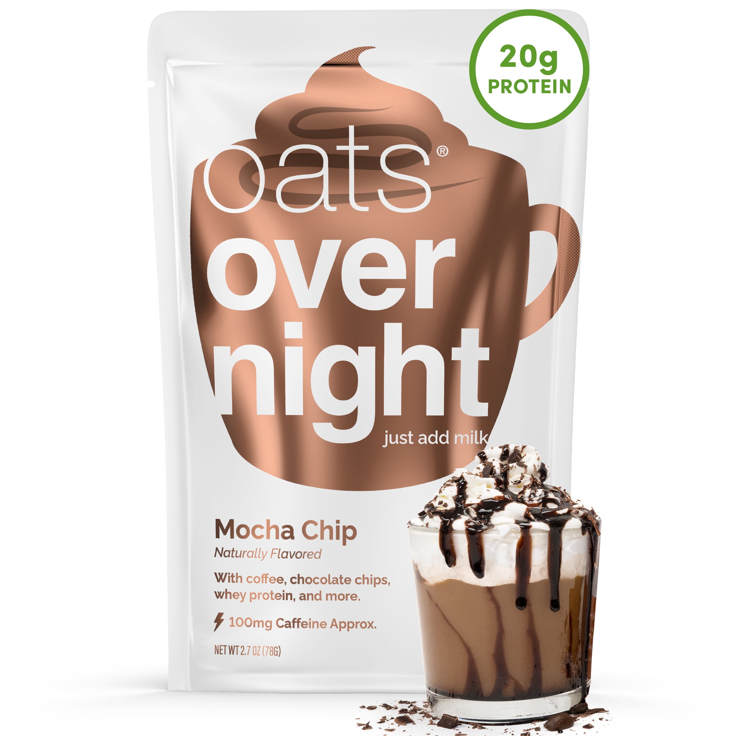 (3 pack) Oats Overnight Mocha Chip High-Protein Overnight Oatmeal Shakes, 2.7oz, 1 Pouch