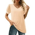 thumbnail image 4 of WEAIXIMIUNG T Shirts for Women V Neck Long Womens Casual Solid Color T Shirt V Neck Chiffon Short Sleeve Top, 4 of 8