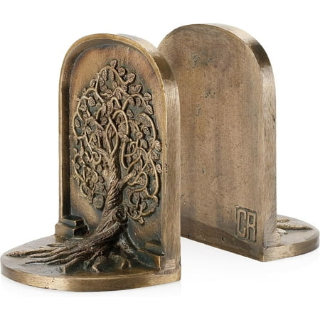 Tree of Life Bookends Antique Brass 2 Decorative Bookends for Shelves or Bookcase Cast Iron Non-Skid Heavy Bookends Home Décor Gift
