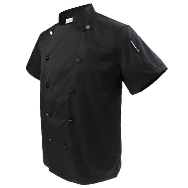 Men Women Double Breasted Short Star Chef Cooker Work Apparel Sleeve Chef Coat Star Chef Apparel Restaurant Cook Uniform L Black Short Sleeve