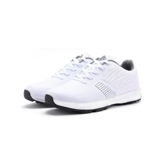 UKAP Men's Golf Shoes Lace Up Sneakers Spikeless Walking Mens Footwears Non-slip White 8
