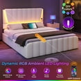 thumbnail image 5 of Queen Size Bed Frame with Storage Drawers and LED Lights, Upholstered Platform Bed, Adjustable Headboard Height, No Box Spring Required, Cream White, 5 of 8