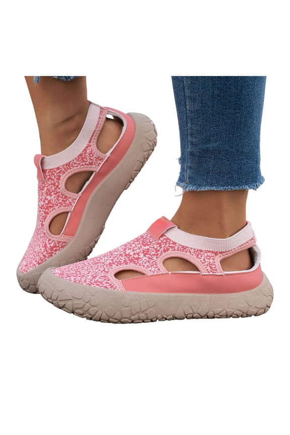 Platform Walking Shoes Women Color Block Hollow out Mesh Round Toe Wide Width Comfy Arch Support Cushioned Summer Sneakers Red Size 8