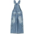 thumbnail image 2 of KIDSCOOL SPACE Girls’ Denim Cargo Overalls, Wide Leg Jean Dungarees,Blue,7-8 Years, 2 of 7