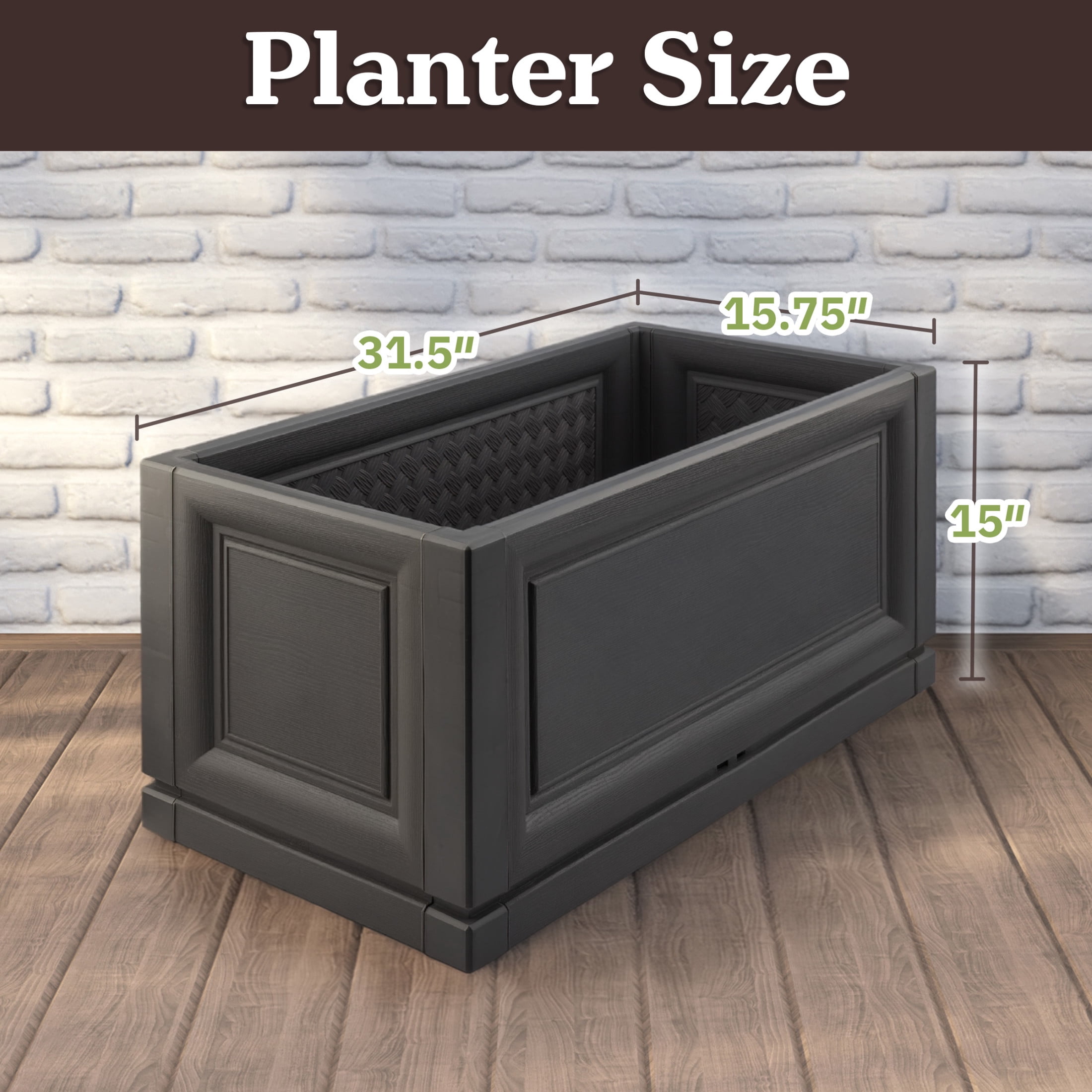 Pure Garden Large Planters for Outdoor Plants 2-Pack - 31.5in Rectangular Long Pots for Plants, Gray