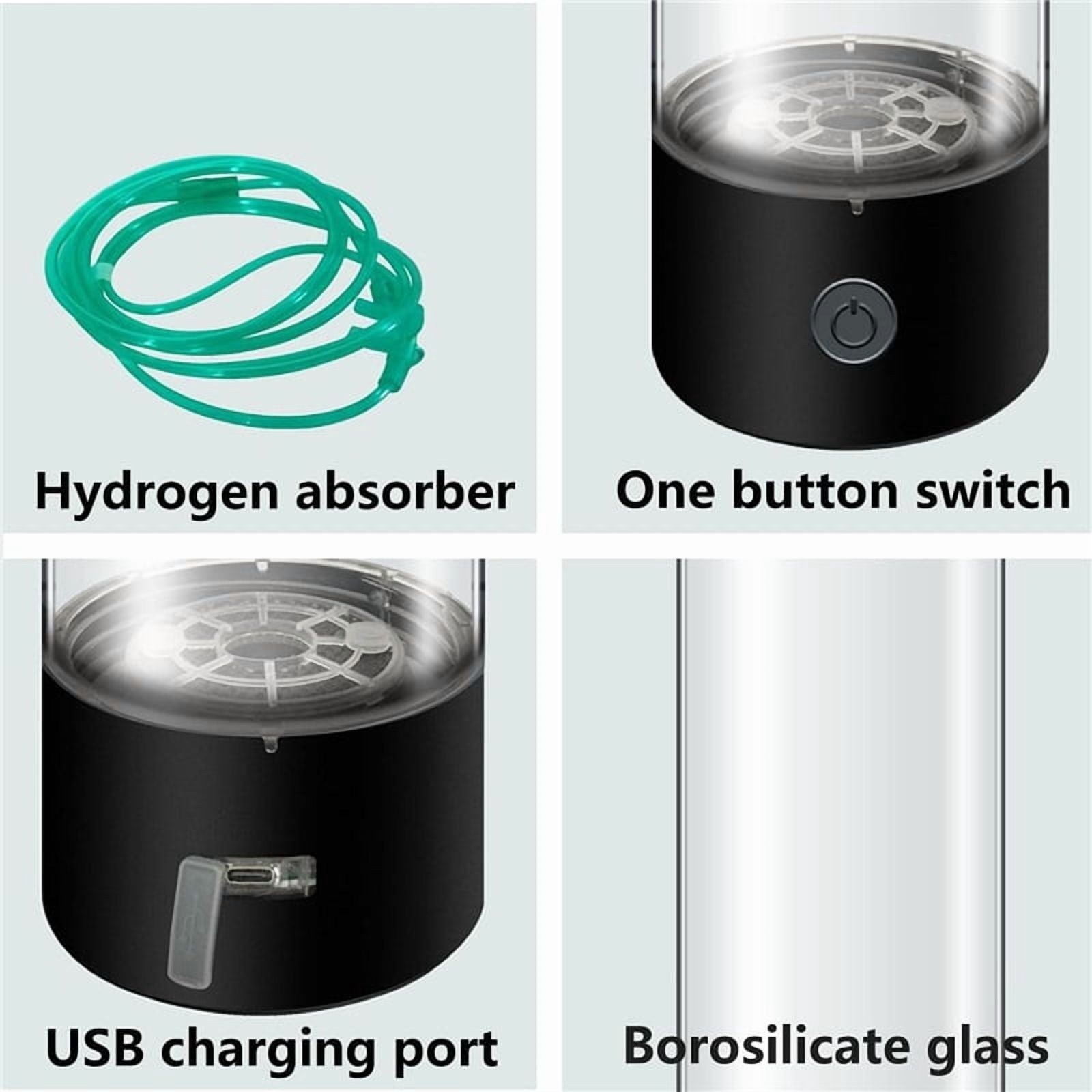 Hydrogen Water Generator, Molecular Hydrogen Water Bottle Generator 2-in-1 Hydrogen Water Ionizer Machine 3 Minutes Hydrogen Concentration 1200-1400PPB USB Rechargeable with Hydrogen Suction Tube