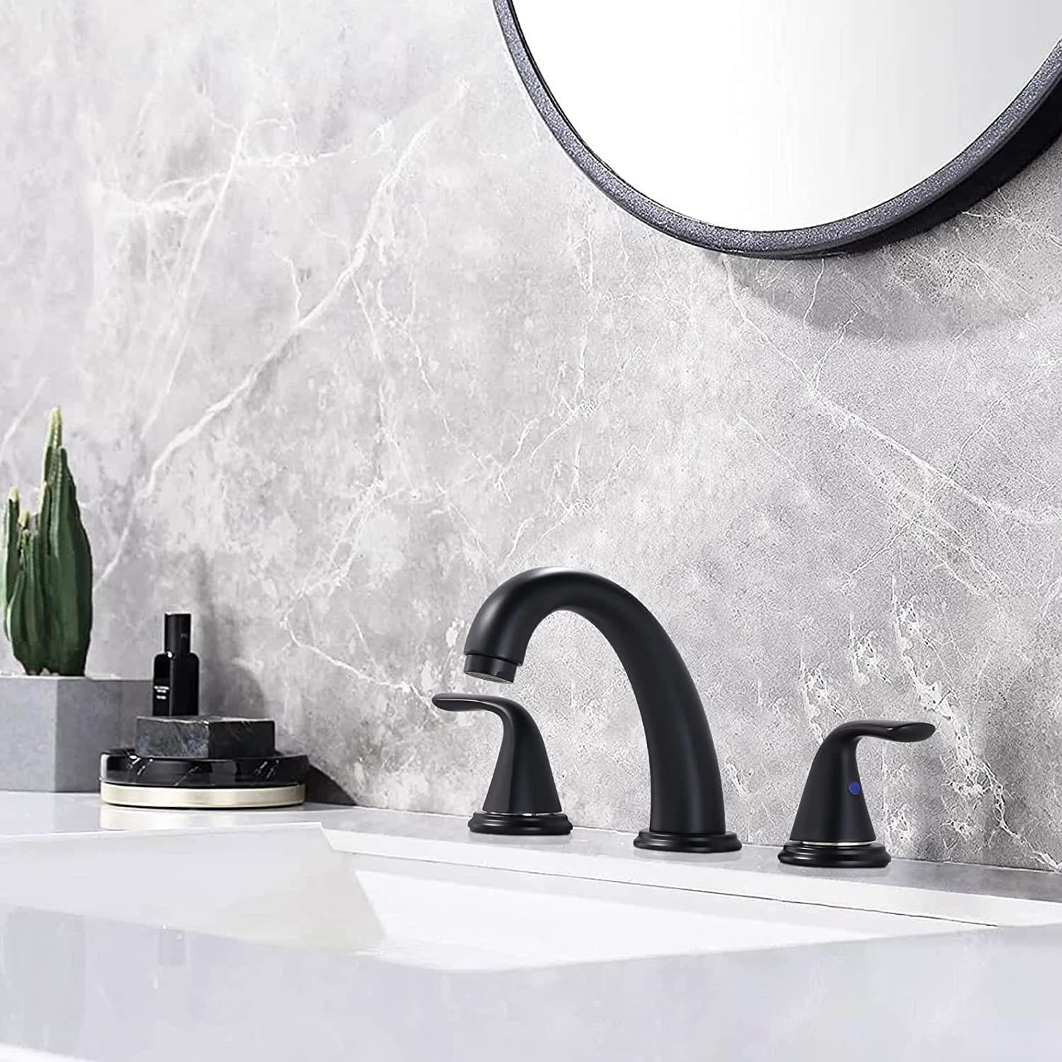 Wowow Bathroom Sink Faucet, Matte Black Widespread 3-hole Faucet With Pop-up Drain and Hose