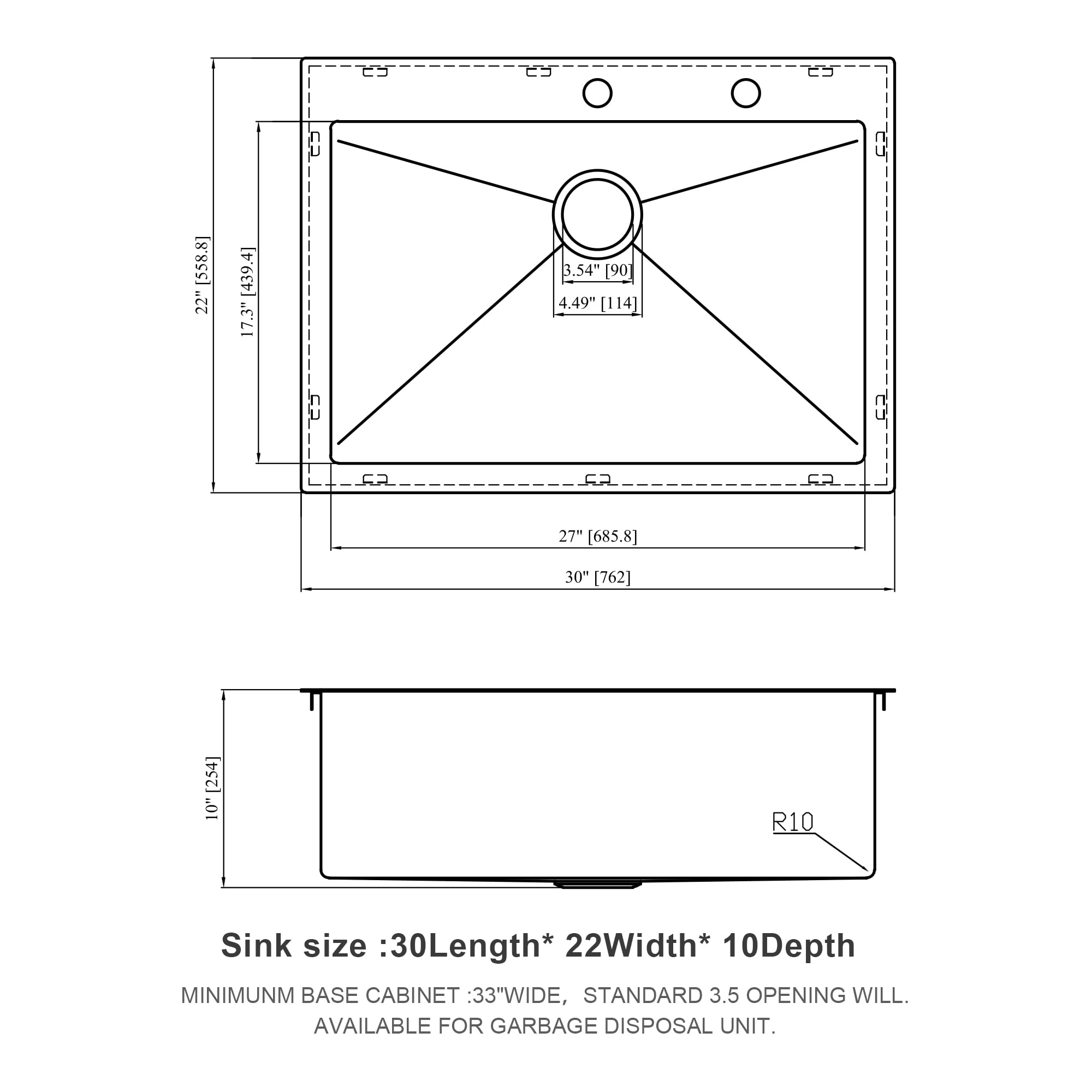 Izzovium 30x22 Inch 16 Gauge Stainless Steel Single Bowl Topmount Kitchen Sink, Brushed Nickel Finish with Soundproof Pad & Drain Assembly, Drop-In Design for Easy Installation