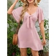 thumbnail image 5 of Women's Smocked Knotted Flutter Sleeve Dress with Ninety Five Percent Polyester and Five Percent Spandex for Daily Wear, 5 of 23
