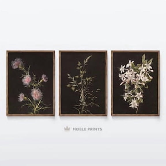 Dark Botanical Gallery Wall Art, Set of 3 Prints, , Moody Floral Print Set, 3 Piece Wall Art021, Poster Only