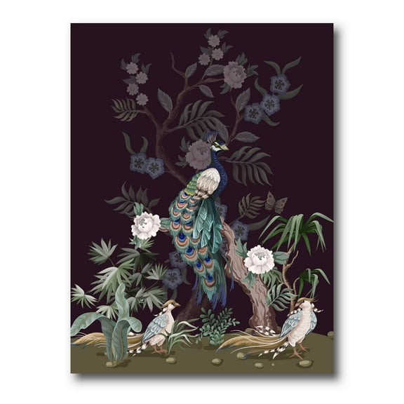 Chinoiserie With Peonies and Birds V 8 in x 12 in Painting Canvas Art Print, by Designart