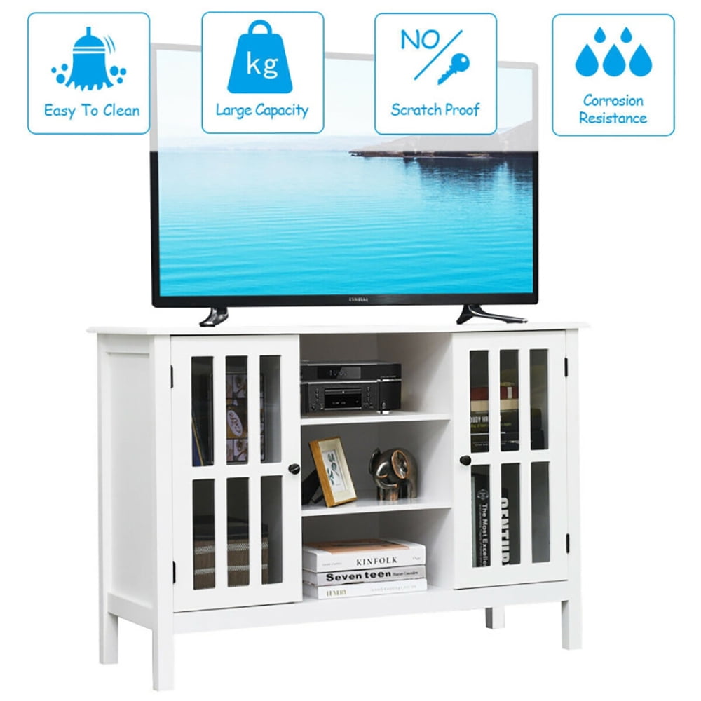 Finihen TV Stand, TV Cabinet, Wooden TV Stand Console Cabinet for 50 Inch TV, for Living Room, Bedroom, White