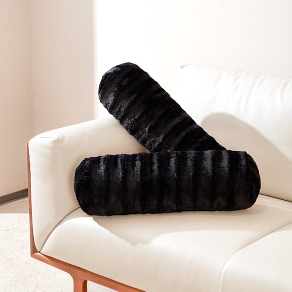 Cheer Collection Faux Fur Bolster Pillow, Black
