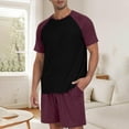 thumbnail image 2 of Pajama Set for Men Short Sleeve Pants Soft Color Block T Shirt Sleepwear Wine 5XL, 2 of 4