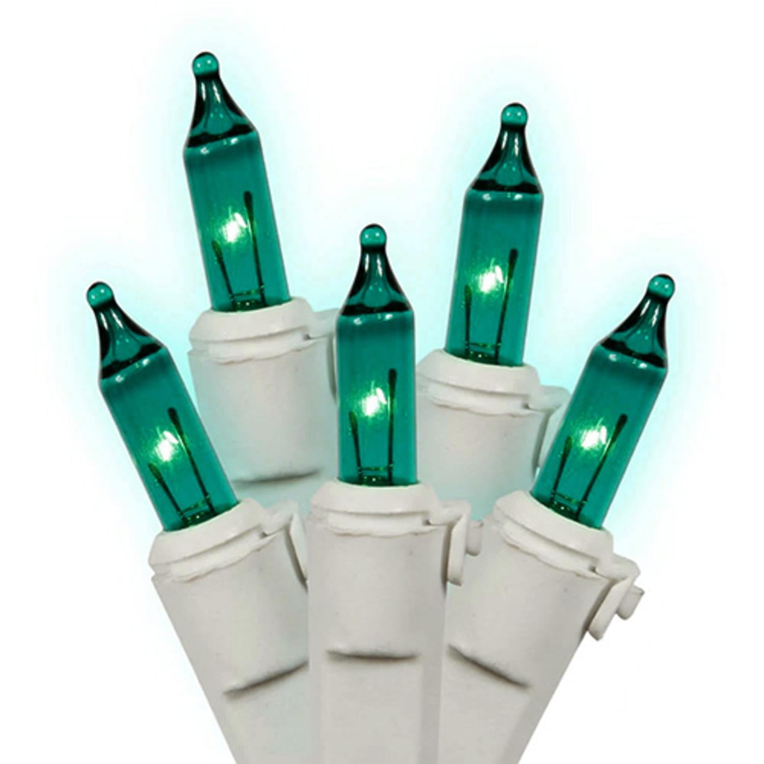 Set of 100 Teal Green Mini Christmas Lights White Wire