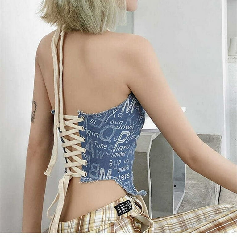 Cute Sexy Hipster Fashion Graphic Bandana Crop Top Women Clothing 2023  Summer Women Off Shoulder Backless Tank Tops