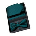 thumbnail image 3 of Conjunto de corbata y pajarita de poliéster, elegante y exquisito, gemelos en caja de regalo para novio, color verde, 3 of 12