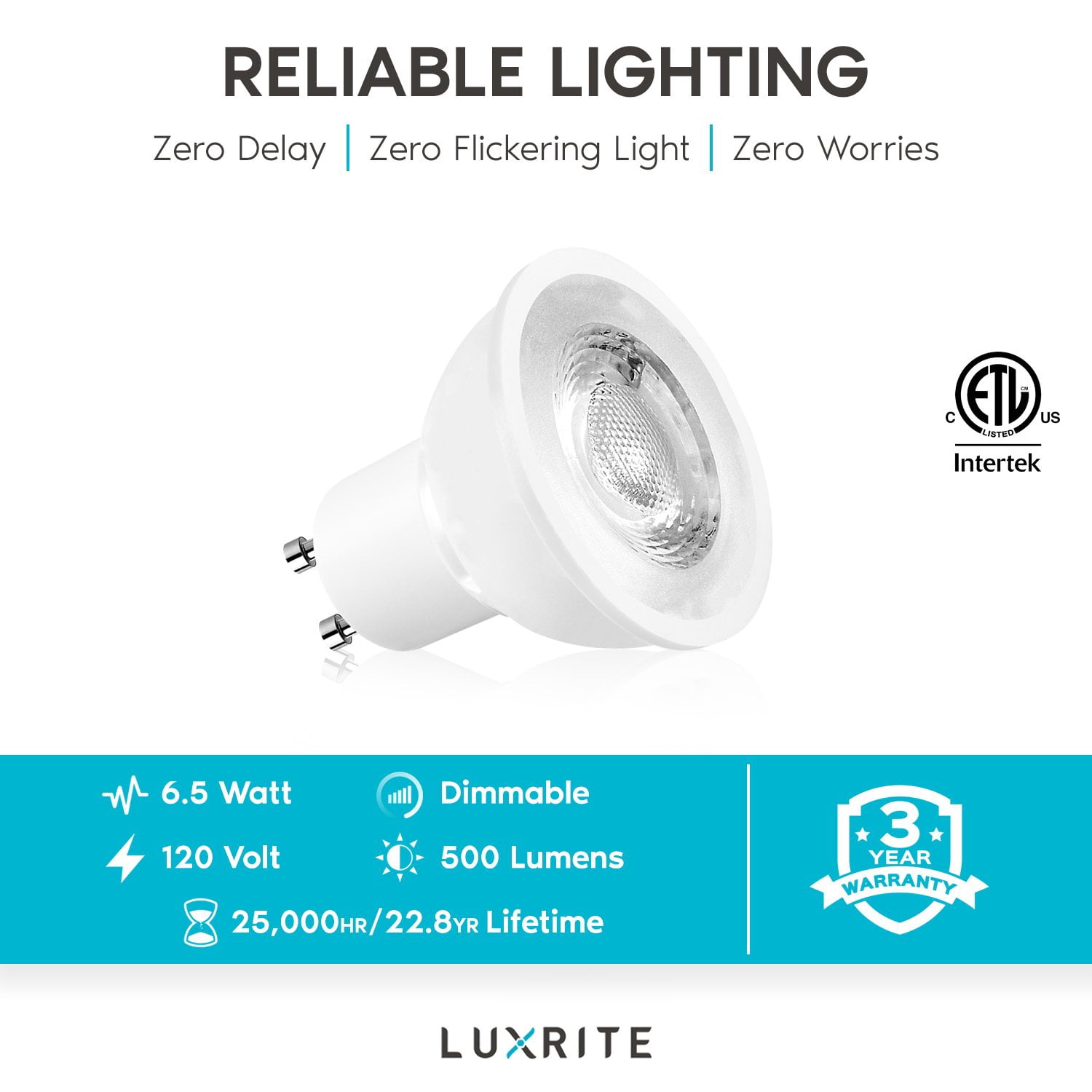 Luxrite MR16 GU10 Spotlight LED Bulbs, Dimmable, 2700K Warm White, 500 Lumens, Enclosed Fixture Rated, 24-Pack