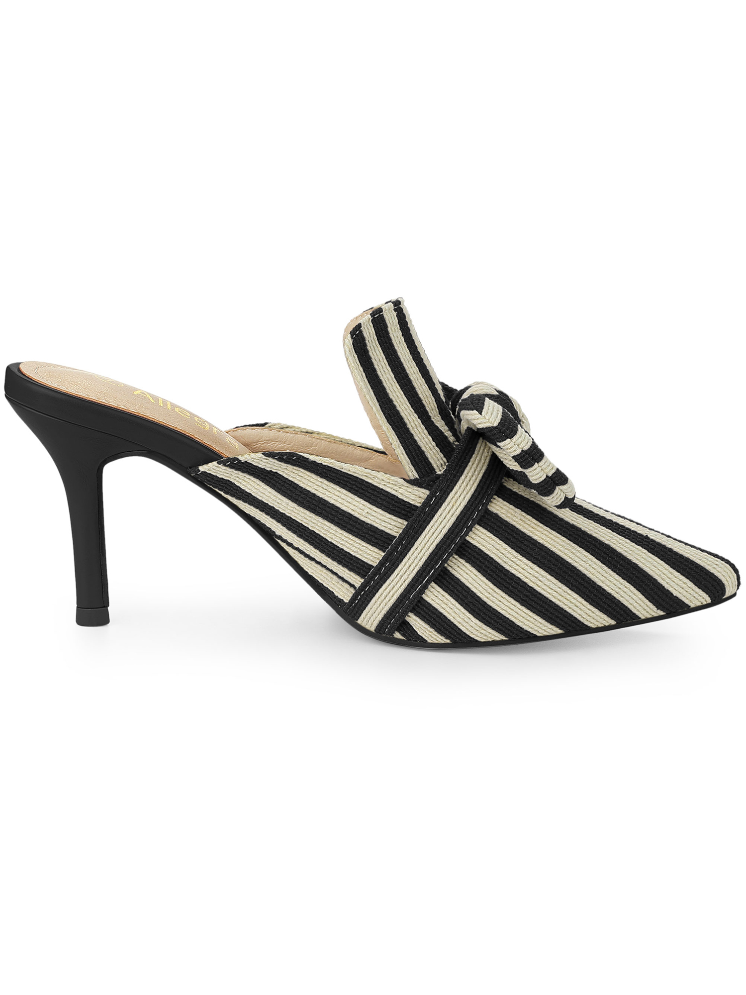 DARING DIVA Women's Stripe Bow Slip on Stiletto Heel Slides Mules Black 8