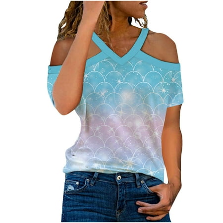 

Tawop Bustier Tops For Women Fashion V Neck Leisure Short Sleeve Off The Shoulder Print Satin Blouse I Smell Children Shirt