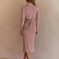 thumbnail image 5 of Lilgiuy Women's Solid Color Knitted Long Sleeve Split Fork Hip Lapel Dress Pink Fall Dresses for 2022 Spring Winter, 5 of 5
