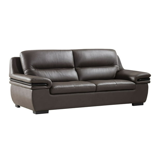 Contemporary Leather Sofa With Wooden Trim Armrest And Block Feet Brown Com Contemporary Leather Sofa With Wooden, White Leather Sofa With Wood Trim