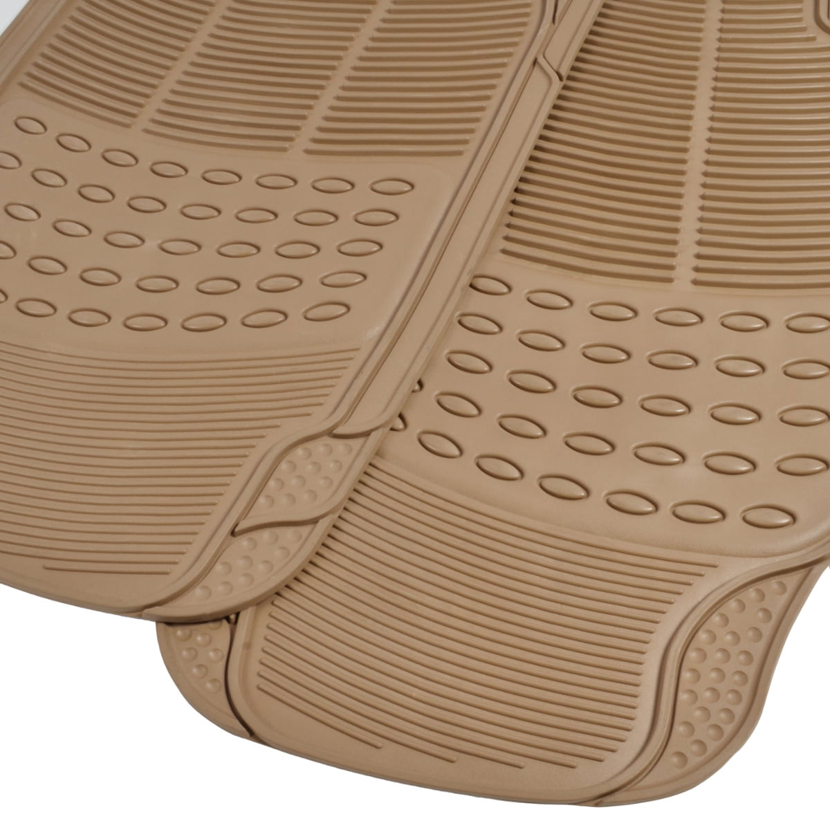 BDK Front Car Rubber Floor Mats, 2-Piece, Black Beige Gray, Heavy Duty