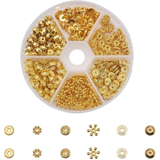 1 caja de 300 piezas de separadores de cuentas de latón dorado en 6 estilos diferentes. Accesorios para la creación de pulseras, collares y bisutería.