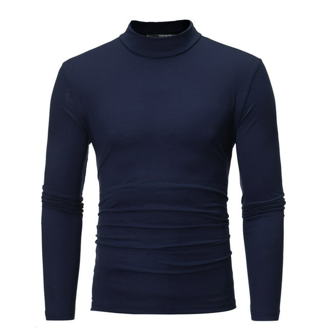 CEHVOM Men's Mid-collar Long-sleeved Solid Color Stretch Slim Bottoming Shirt Top Sale