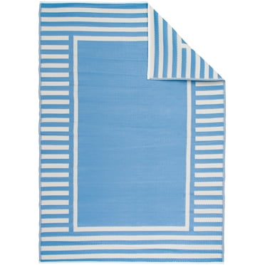 Mainstays Blue Border Stripe Plastic Outdoor Rug, 5'x7'