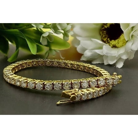 10Ct Round Cut Men's Tennis Bracelet Simulated Diamond 14K Yellow Gold Plated 8inch