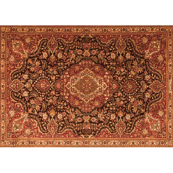 Ahgly Company Indoor Rectangle Medallion Orange Traditional Area Rugs, 8' x 10'
