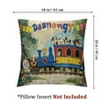 thumbnail image 4 of Cartoon Emoji Decorative Throw Pillow Case, Happy Lion Monkey Pig Panda Funny Faces on Train Choo Choo Art, Cushion Cover for Couch Living Room Car , Cobalt Blue Lime Green, 4 of 7