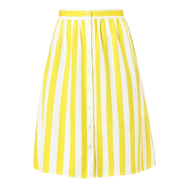 Allegra K Falda Mujer Midi A Rayas Con Botones Y Elástica, dos colores Amarillo XS